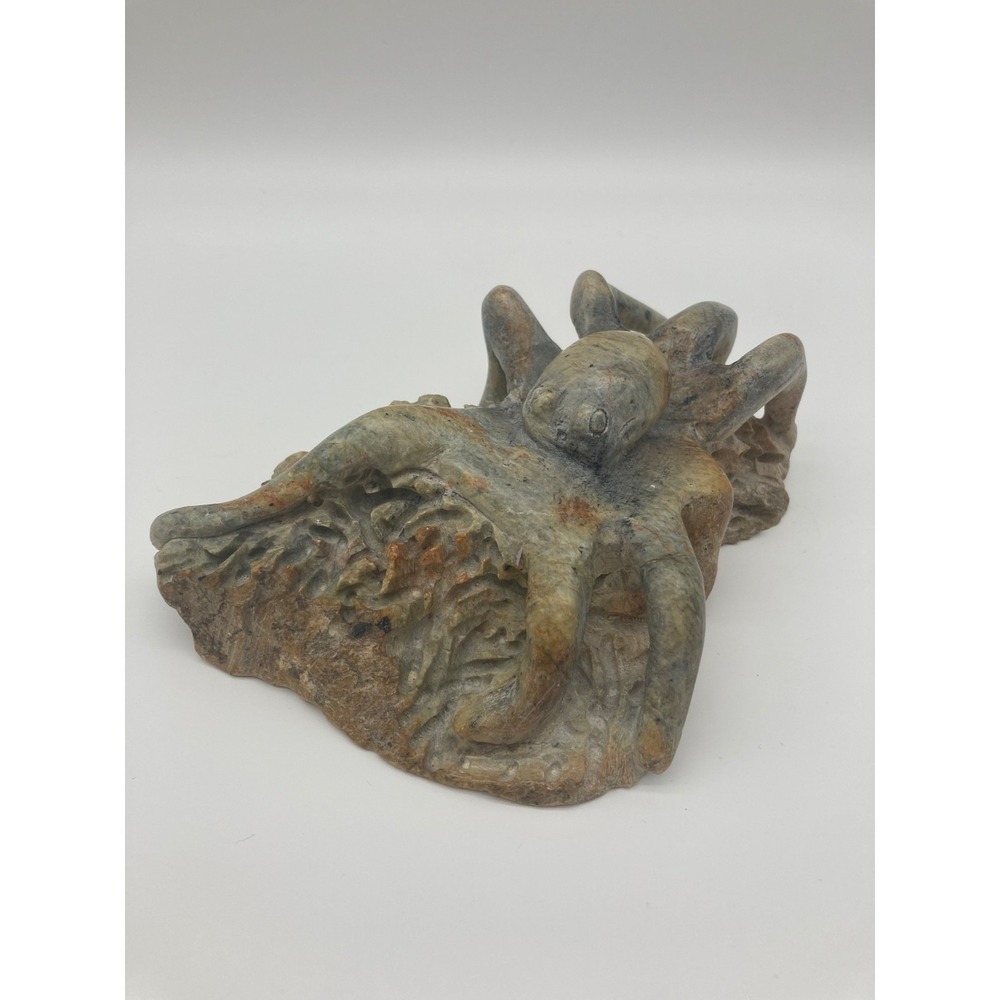 Mike Stewart 2020 Signed Soapstone Octopus Sculpture Pacific Northwest Art 6.5"